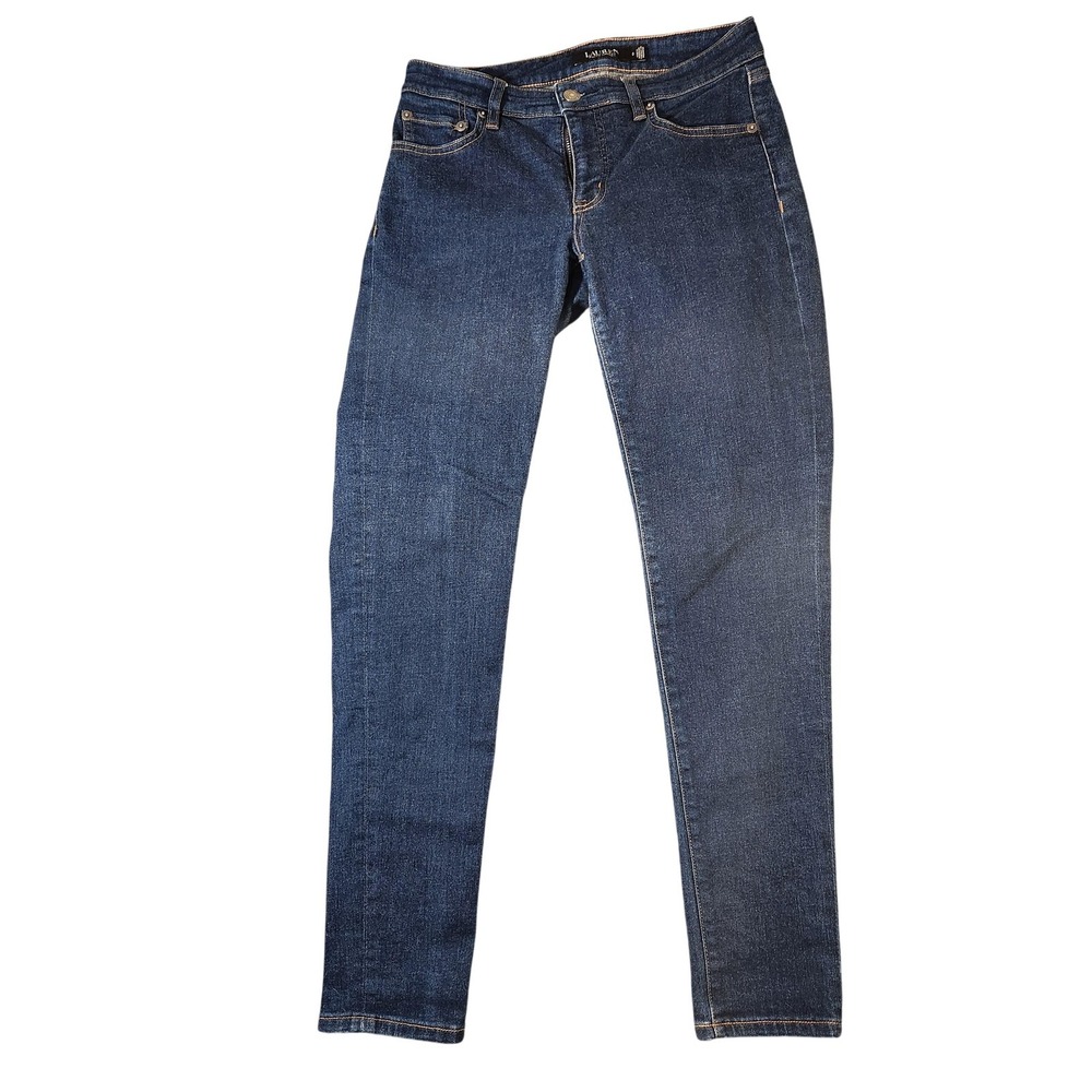 Vintage Y2K Lauren Ralph Lauren Jeans Womens 0 Mid Rise Denim Cow Leather Patch